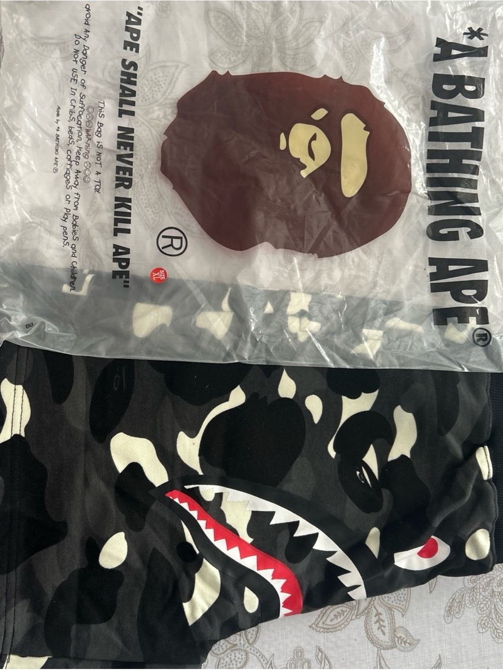 Glow in the Dark city camo shark shorts BAPE A Bathing Ape Size XL